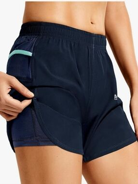 Haimont. Women's Navy Athletic Running Shorts with Side Pocket. Size Large. NWT.